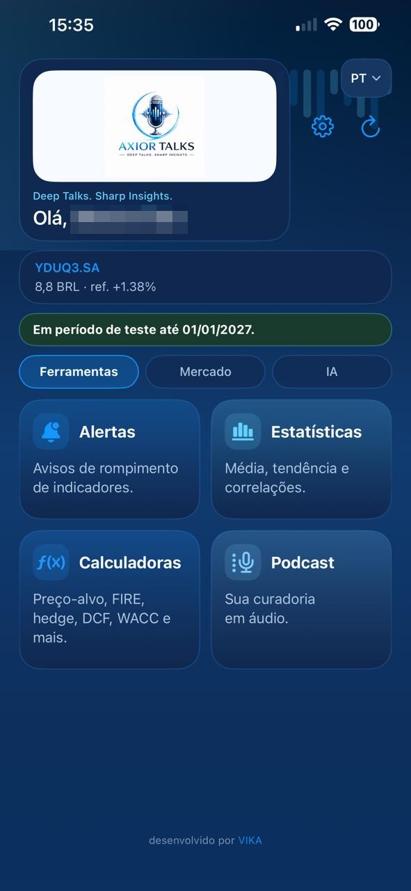 Tela inicial do aplicativo Axior Talks