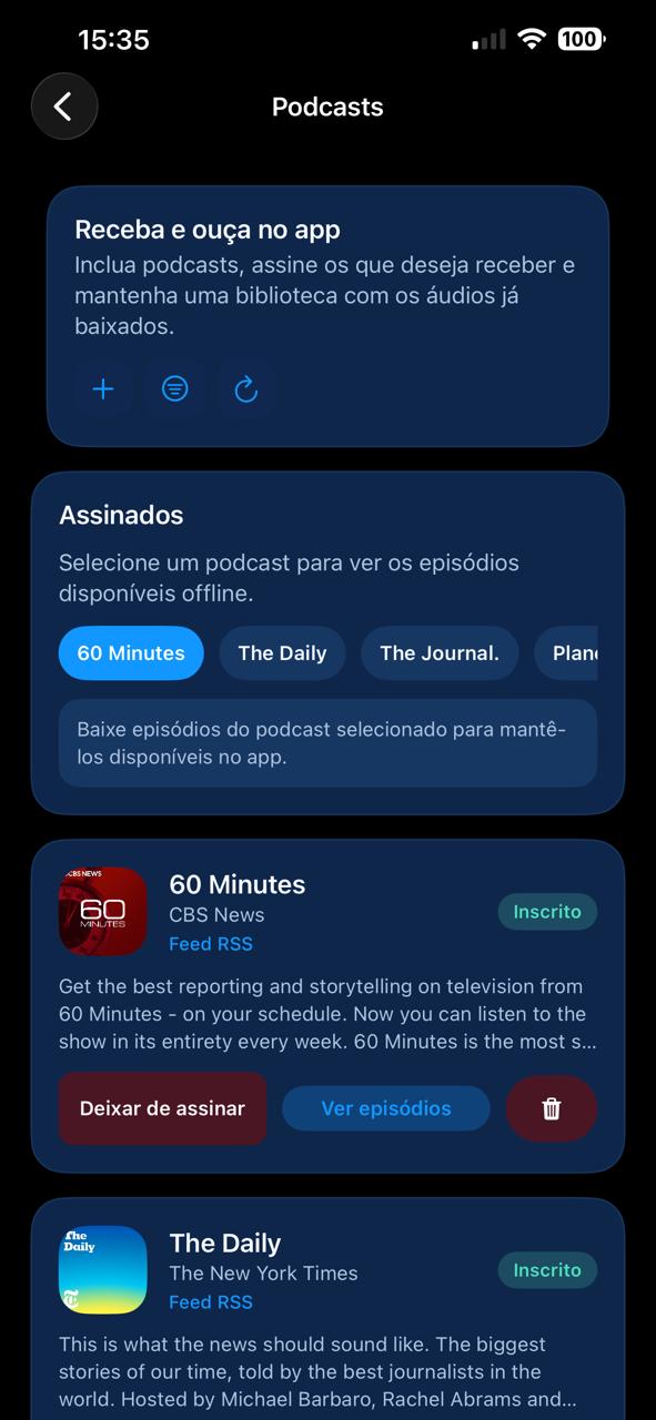 Tela de podcasts do Axior Talks